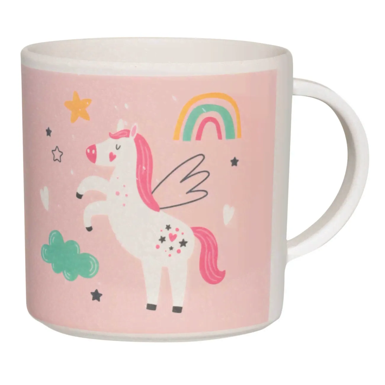 Кружка, детская, 350 мл, бамбук, розовая, Единорог и радуга, Unicorn-1
