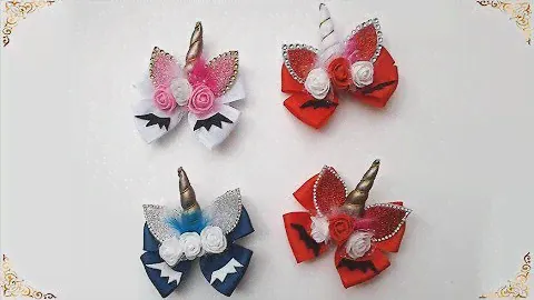 Заколка ЕДИНОРОГ  Канзаши  МК Hairpin UNICORN  Kanzashi MK