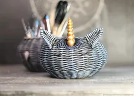 Плетеная Корзина Единорог для карандашей, Серый Единорог