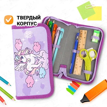 Пенал Единорог с разноцветной гривой один отдел