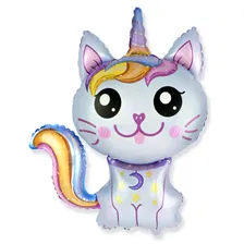 Воздушный шар кот единорог голубой